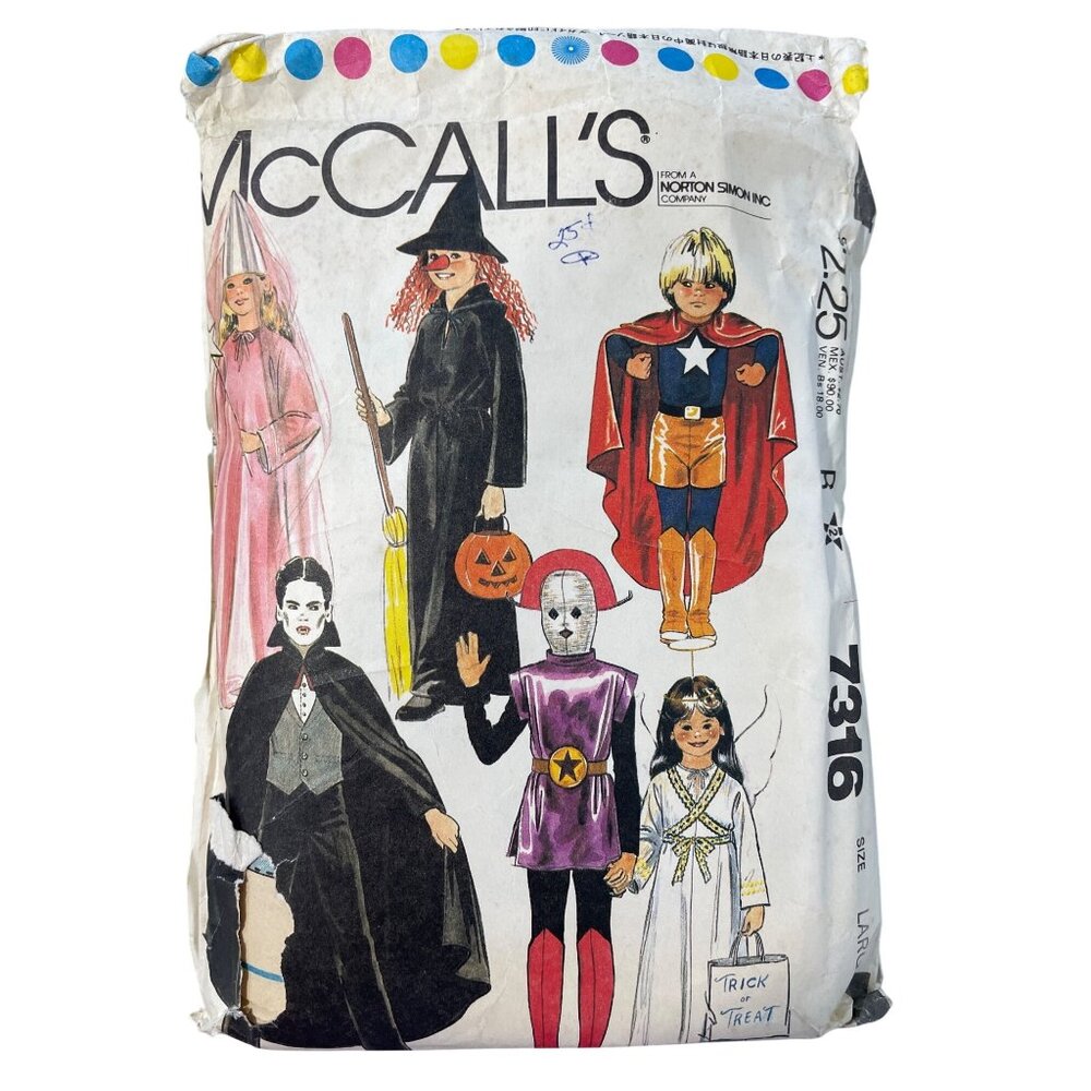 80s McCalls 7316 Sewing Pattern Size Large Childrens Costumes Halloween 1980 CUT